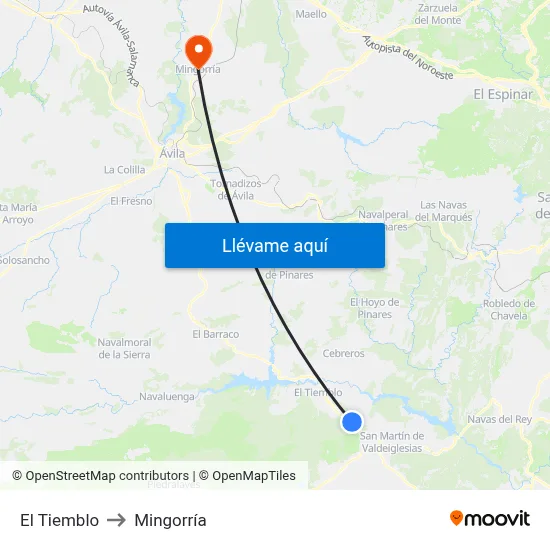El Tiemblo to Mingorría map