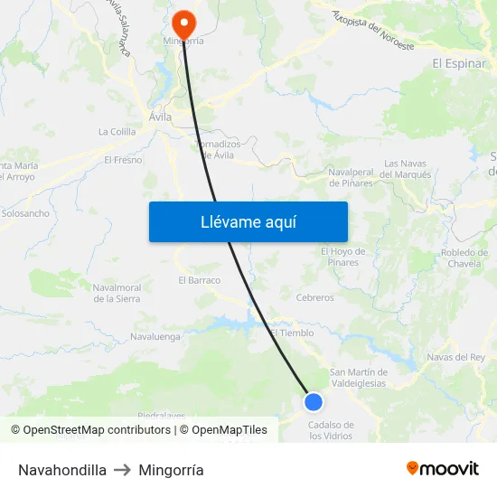 Navahondilla to Mingorría map