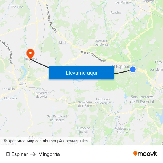 El Espinar to Mingorría map