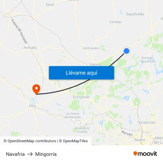 Navafría to Mingorría map