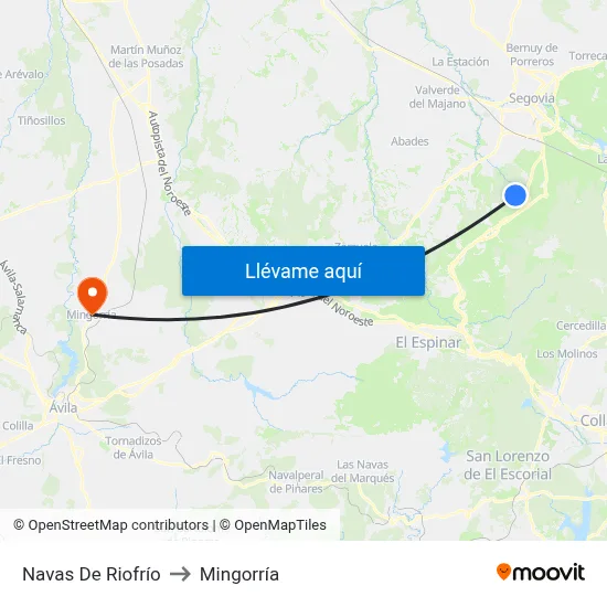Navas De Riofrío to Mingorría map