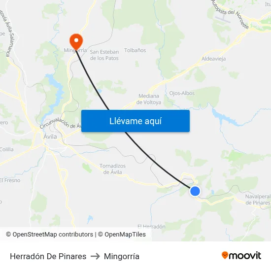 Herradón De Pinares to Mingorría map