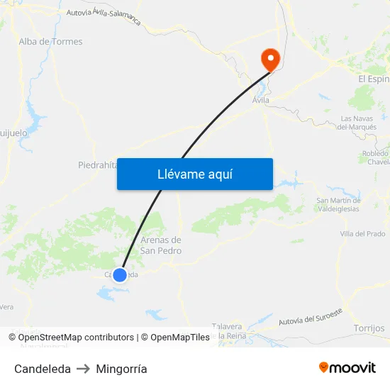 Candeleda to Mingorría map