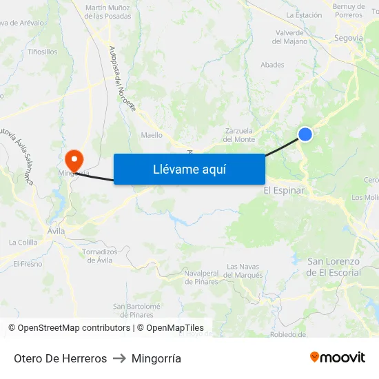 Otero De Herreros to Mingorría map