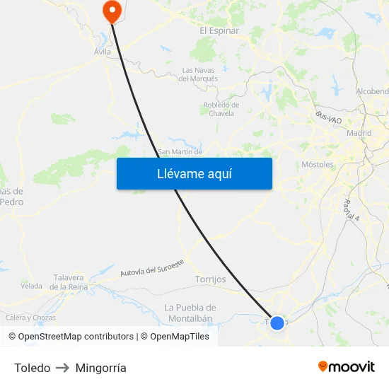 Toledo to Mingorría map