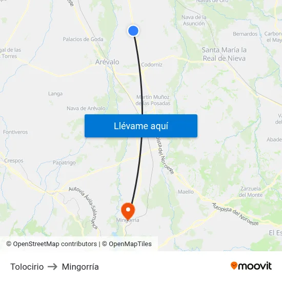 Tolocirio to Mingorría map