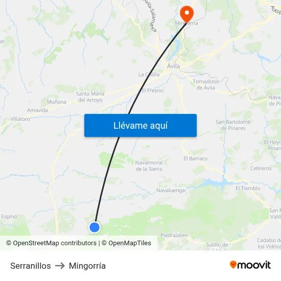 Serranillos to Mingorría map