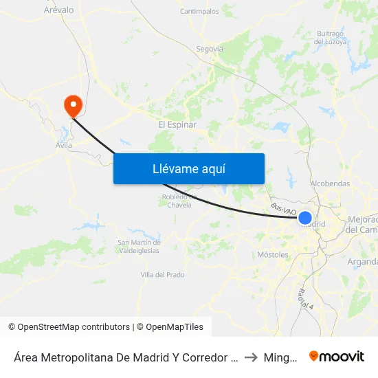 Área Metropolitana De Madrid Y Corredor Del Henares to Mingorría map