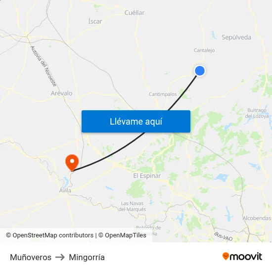 Muñoveros to Mingorría map