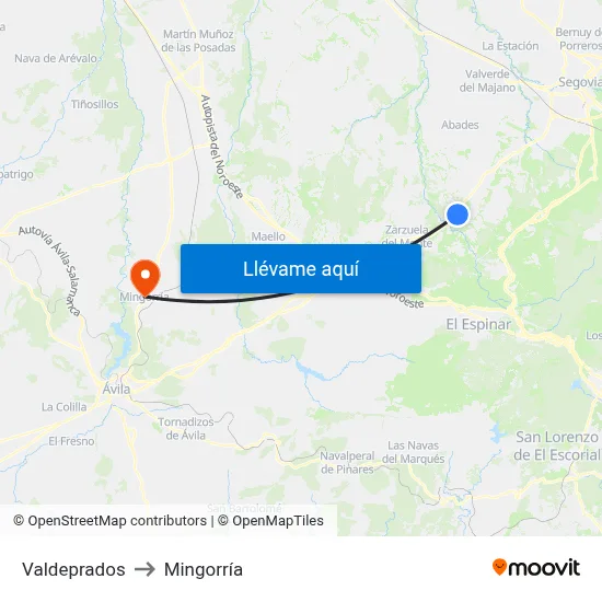 Valdeprados to Mingorría map