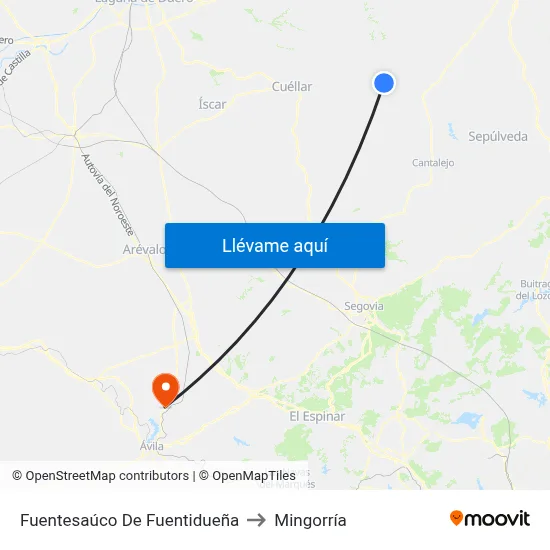 Fuentesaúco De Fuentidueña to Mingorría map