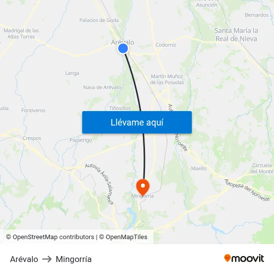 Arévalo to Mingorría map