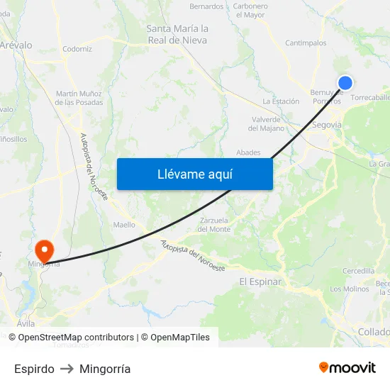 Espirdo to Mingorría map