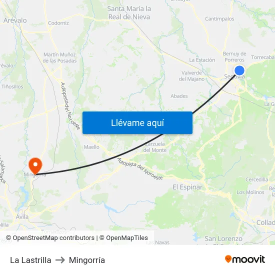 La Lastrilla to Mingorría map