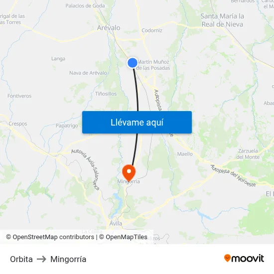Orbita to Mingorría map