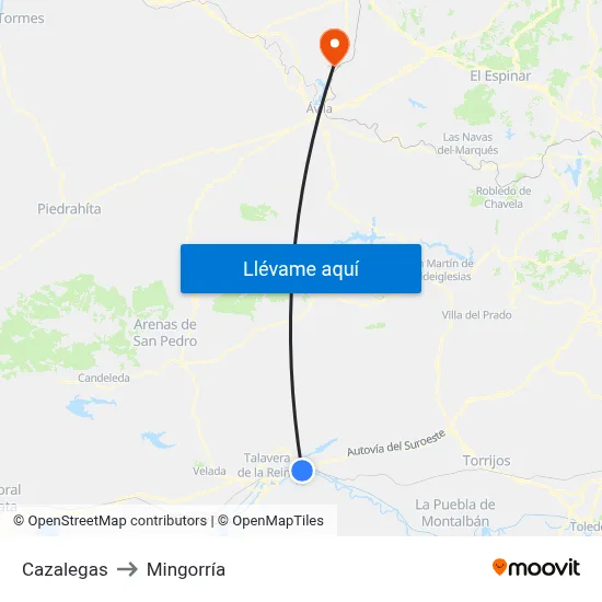 Cazalegas to Mingorría map