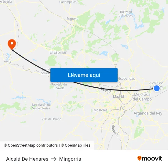 Alcalá De Henares to Mingorría map
