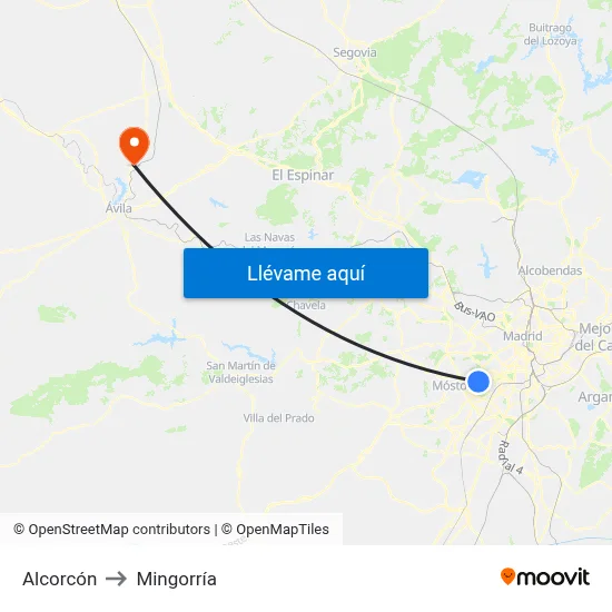 Alcorcón to Mingorría map