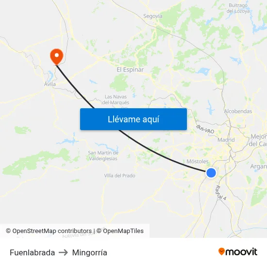 Fuenlabrada to Mingorría map