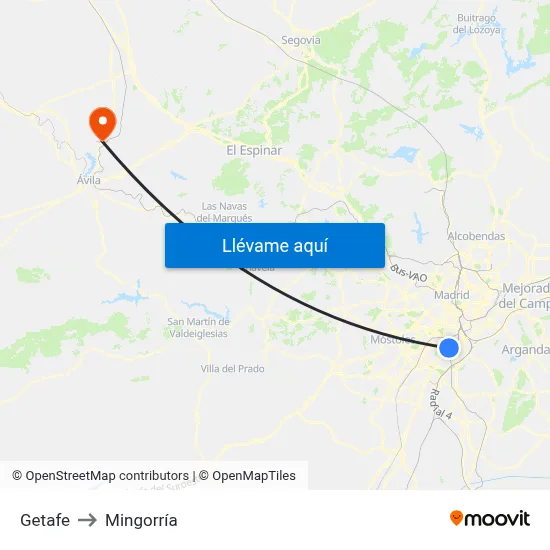 Getafe to Mingorría map
