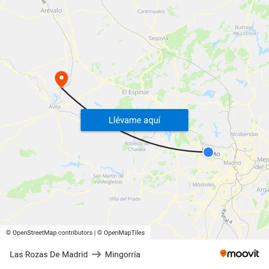 Las Rozas De Madrid to Mingorría map