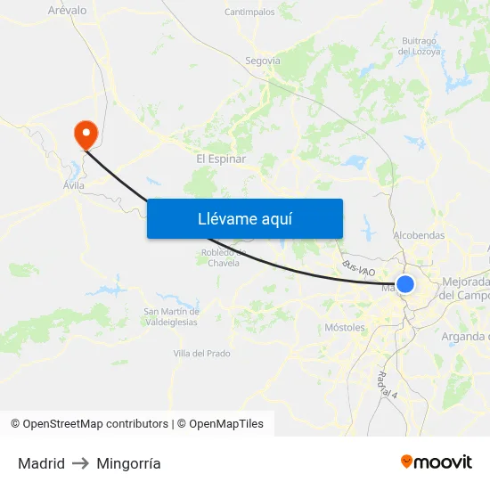 Madrid to Mingorría map
