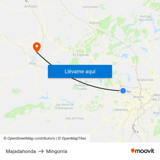Majadahonda to Mingorría map