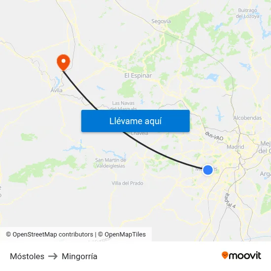 Móstoles to Mingorría map
