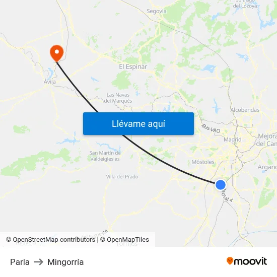 Parla to Mingorría map