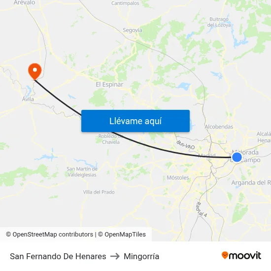 San Fernando De Henares to Mingorría map