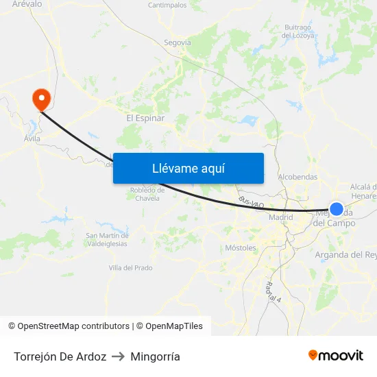 Torrejón De Ardoz to Mingorría map