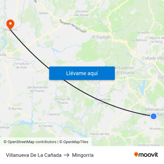 Villanueva De La Cañada to Mingorría map