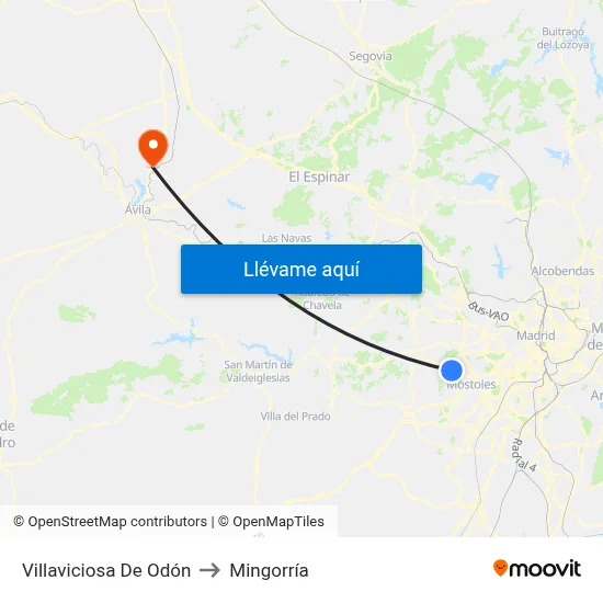 Villaviciosa De Odón to Mingorría map