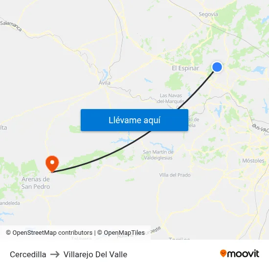 Cercedilla to Villarejo Del Valle map