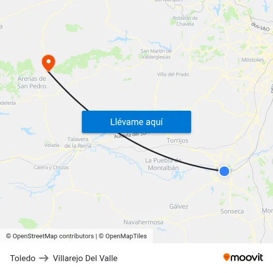 Toledo to Villarejo Del Valle map