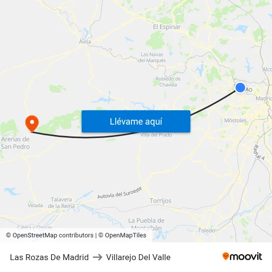 Las Rozas De Madrid to Villarejo Del Valle map
