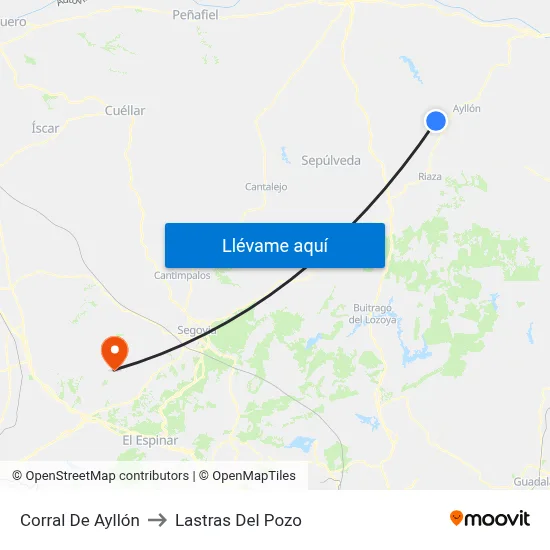 Corral De Ayllón to Lastras Del Pozo map