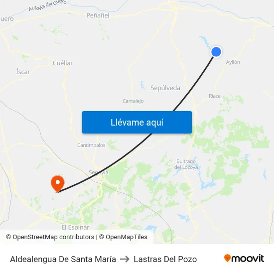 Aldealengua De Santa María to Lastras Del Pozo map