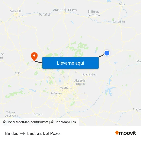 Baides to Lastras Del Pozo map
