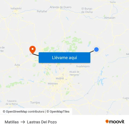 Matillas to Lastras Del Pozo map