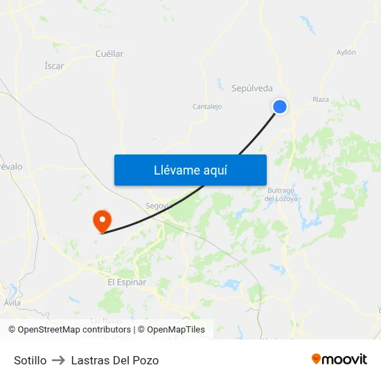 Sotillo to Lastras Del Pozo map