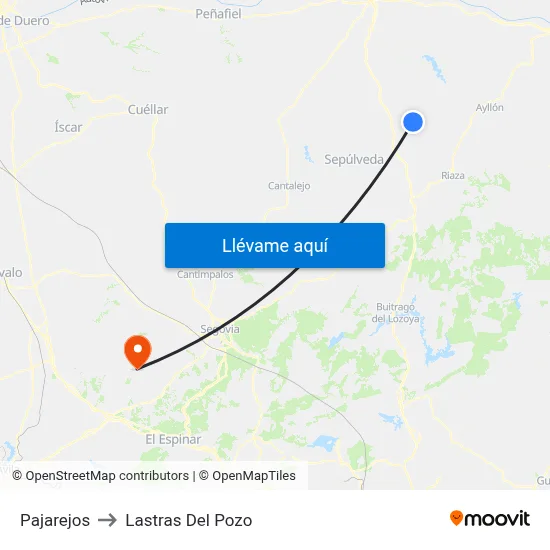 Pajarejos to Lastras Del Pozo map