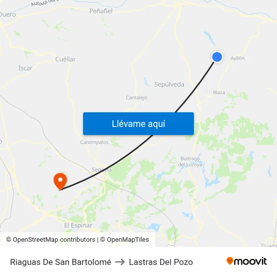 Riaguas De San Bartolomé to Lastras Del Pozo map