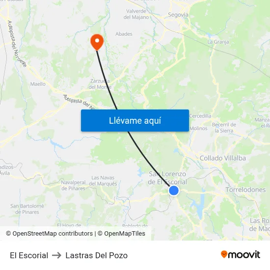 El Escorial to Lastras Del Pozo map