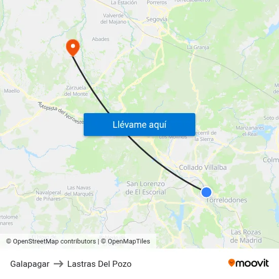 Galapagar to Lastras Del Pozo map