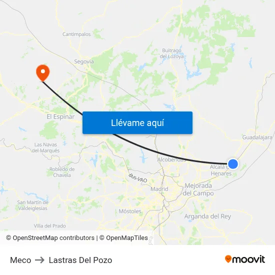 Meco to Lastras Del Pozo map