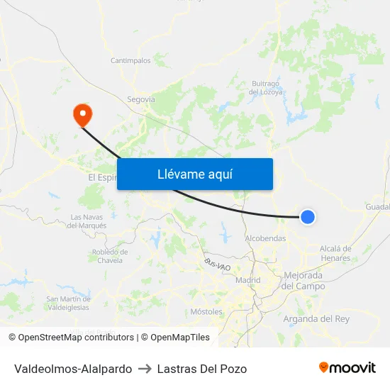 Valdeolmos-Alalpardo to Lastras Del Pozo map