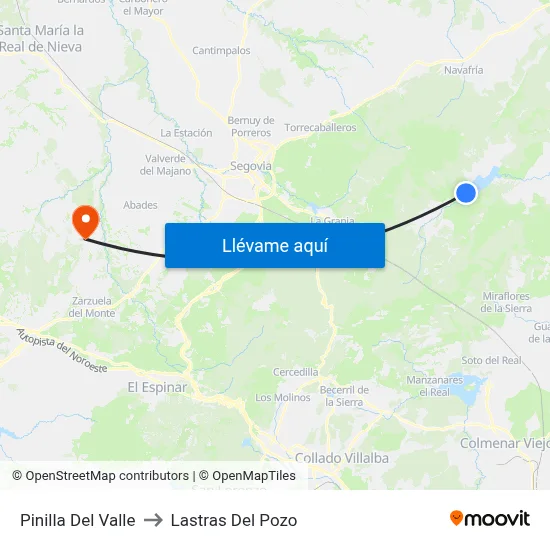 Pinilla Del Valle to Lastras Del Pozo map