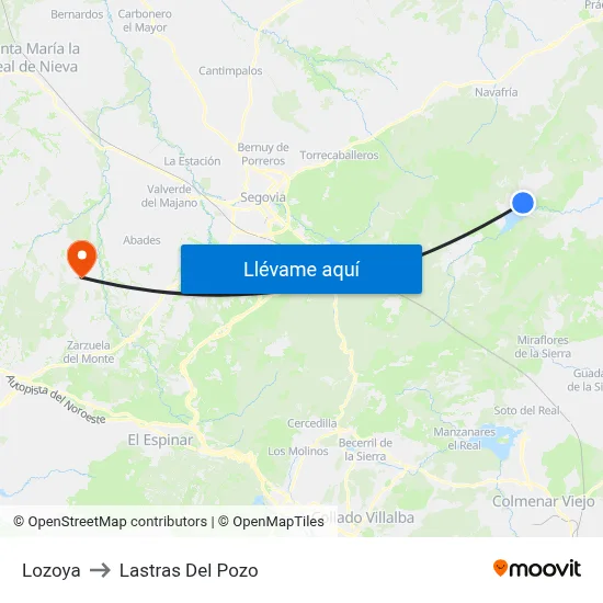 Lozoya to Lastras Del Pozo map