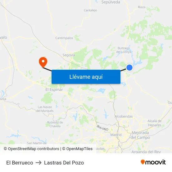 El Berrueco to Lastras Del Pozo map